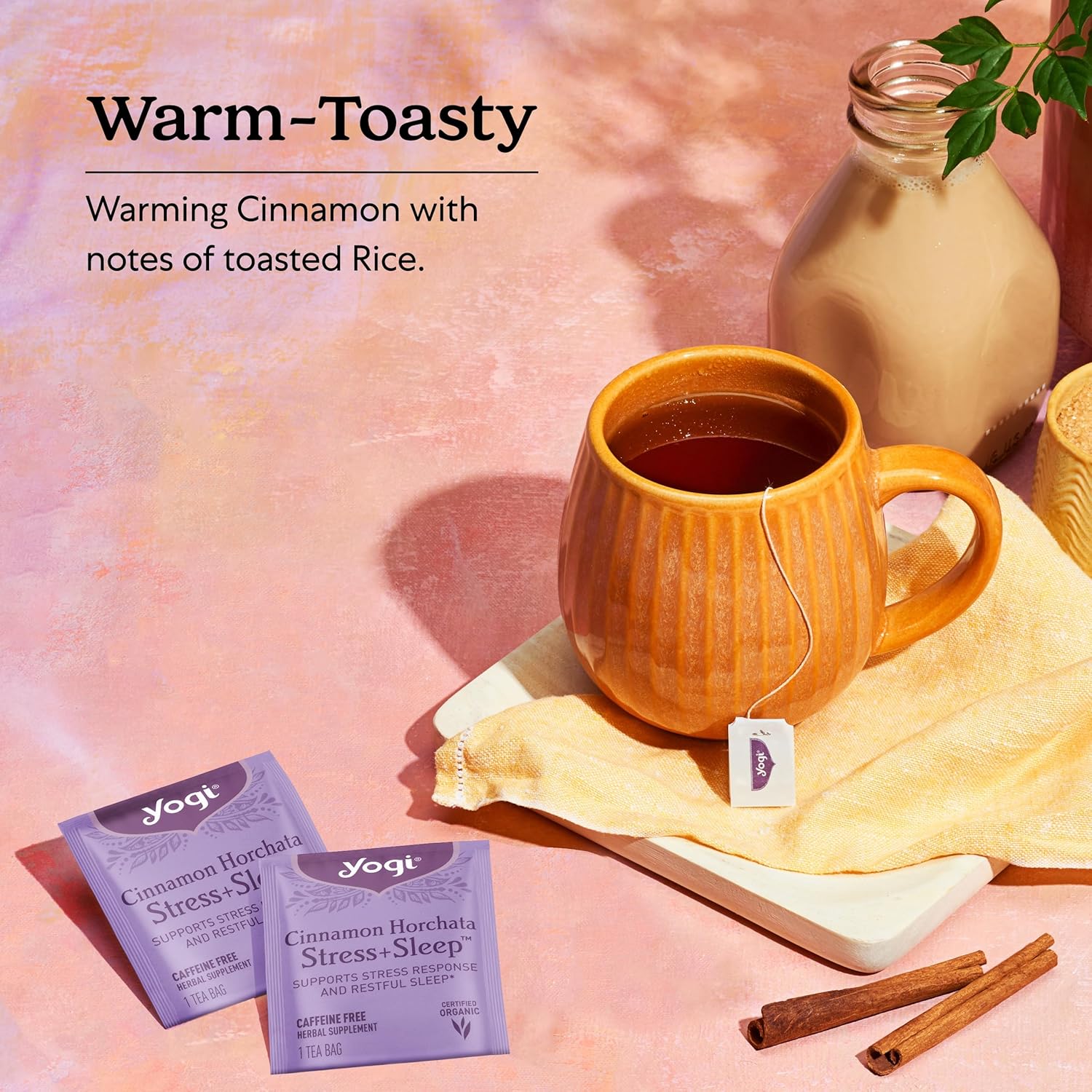 Yogi Tea Cinnamon Horchata Stress & Sleep - 16 Tea Bags per Pack (4 Packs) - Organic Sleep Tea - Supports a Restful Sleep - Includes Ashwagandha, Passionflower & Apple Cider Vinegar