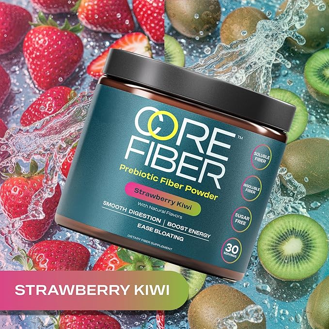 Prebiotic Fiber Supplement for Women & Men – 6g Prebiotic Fiber Powder – Daily Blend for Gut Health, Bloating, Regular Digestion & Energy – Soluble & Insoluble, Sugar Free, Strawberry Kiwi, 30 Serving