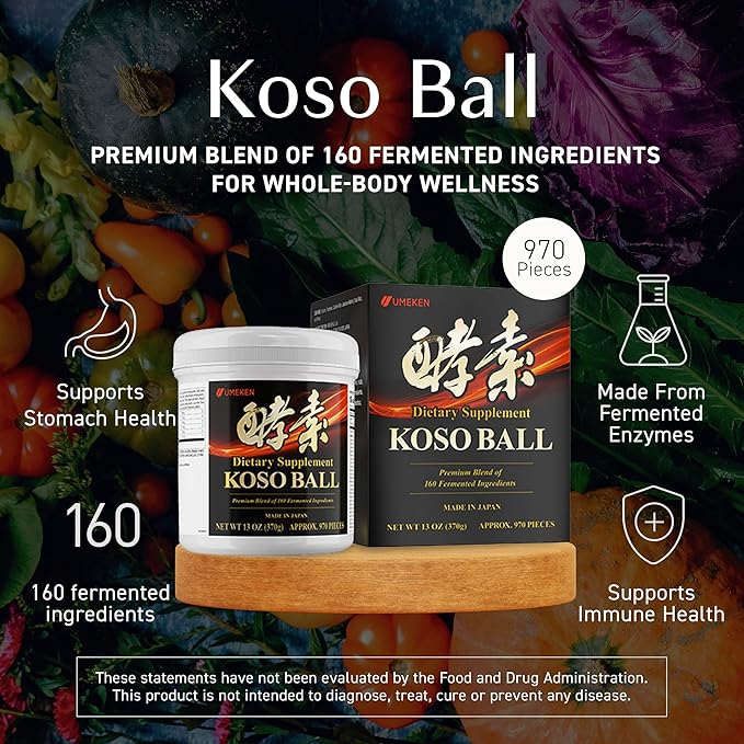 Koso Ball Infused with Pure 160 Fermented Ingredients, Supports Stomach & Intestine Health, Immune Health, Japanese Supplements for Overall Wellness & Balanced Nutrition, Large 970 Pieces, Pack of 2