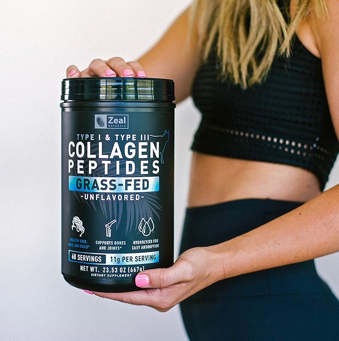 Zeal Naturals Multi Collagen Peptides Powder, 9g Protein Vitamin C Biotin Hyaluronic Acid Collagen for Women and Men, Hair Skin Nails Bone Health Grass-Fed Gluten-Free 45 Servings Unflavored, 14.72oz.